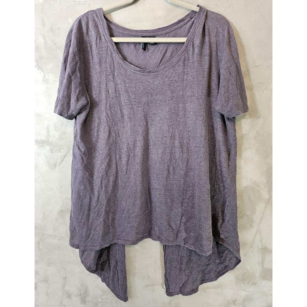 Cynthia Rowley size L Grey Linen Knit Scoop Neck Short Sleeve Split Hem T-Shirt